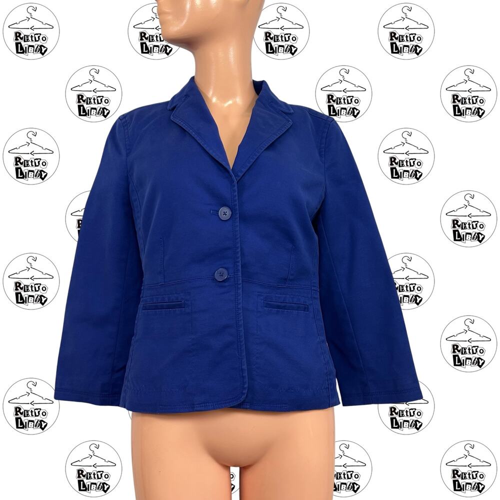 Liz Claiborne S Blue Stretch Cotton 2-Button Fitted Career Suit Blazer Work